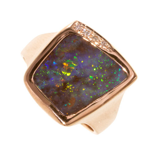 Moderner Australischer Boulderopal Ring aus 18k Roségold