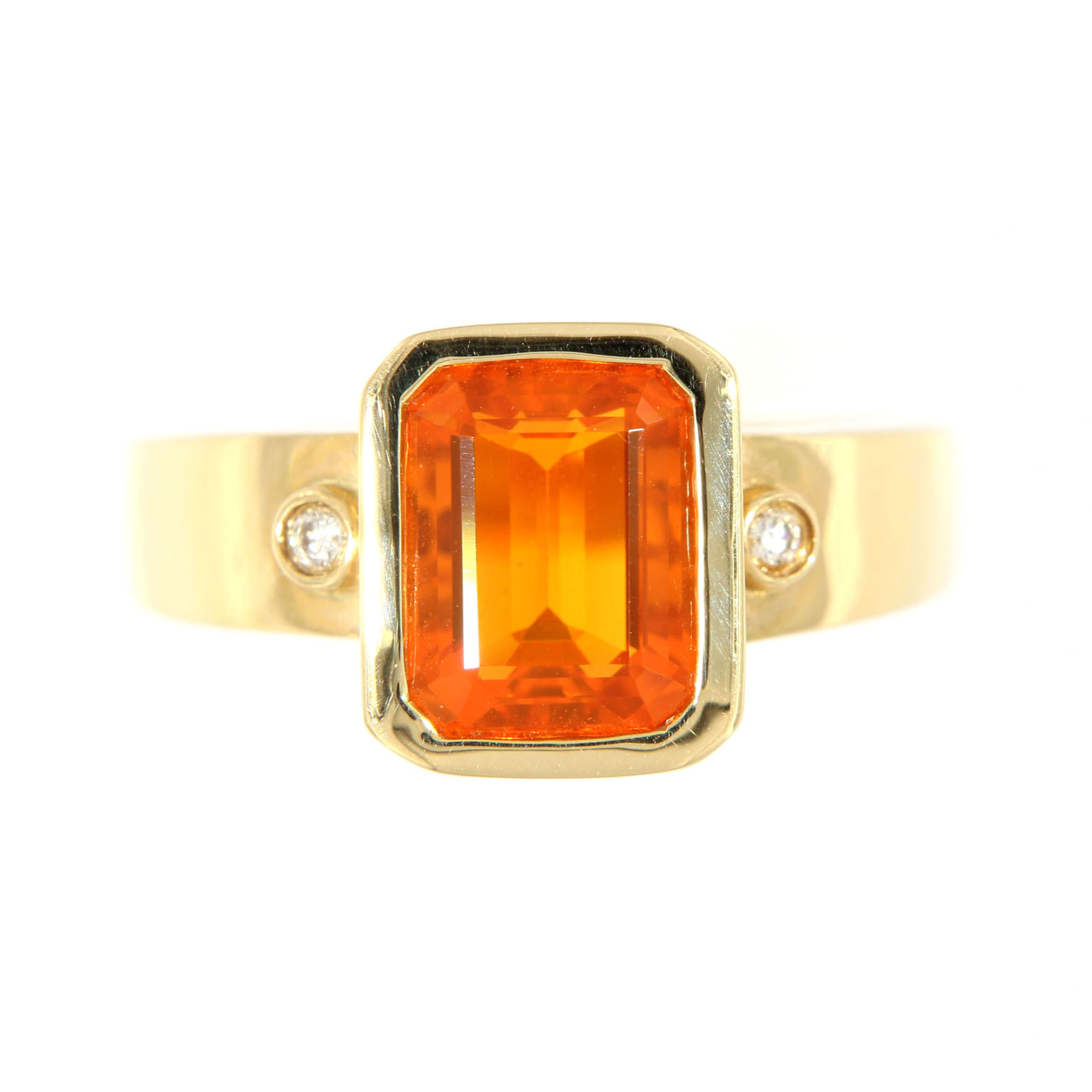 Orange Feueropal Ring aus 750 Gelbgold