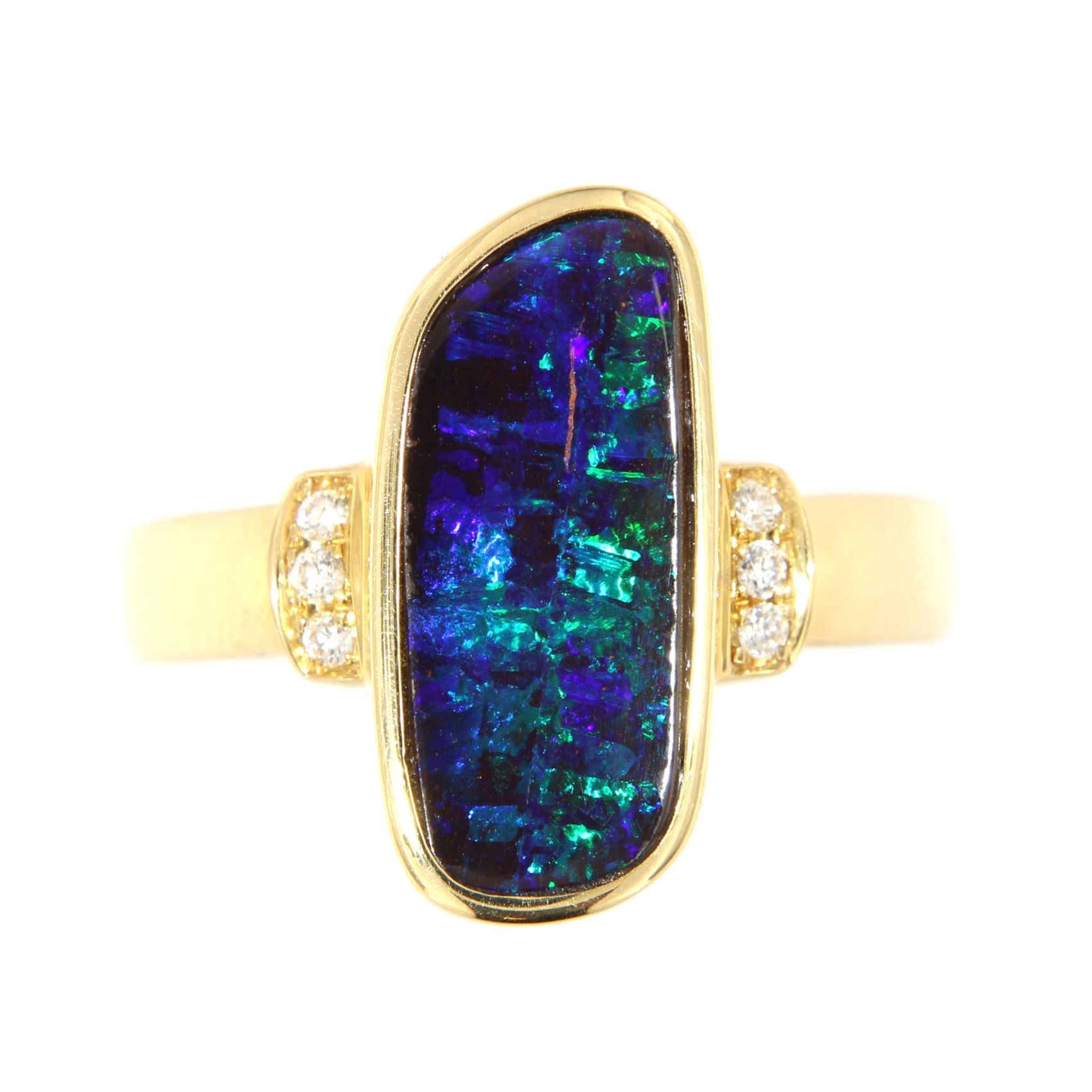 Blauer Boulderopal-Ring mit Brillant-Akzenten