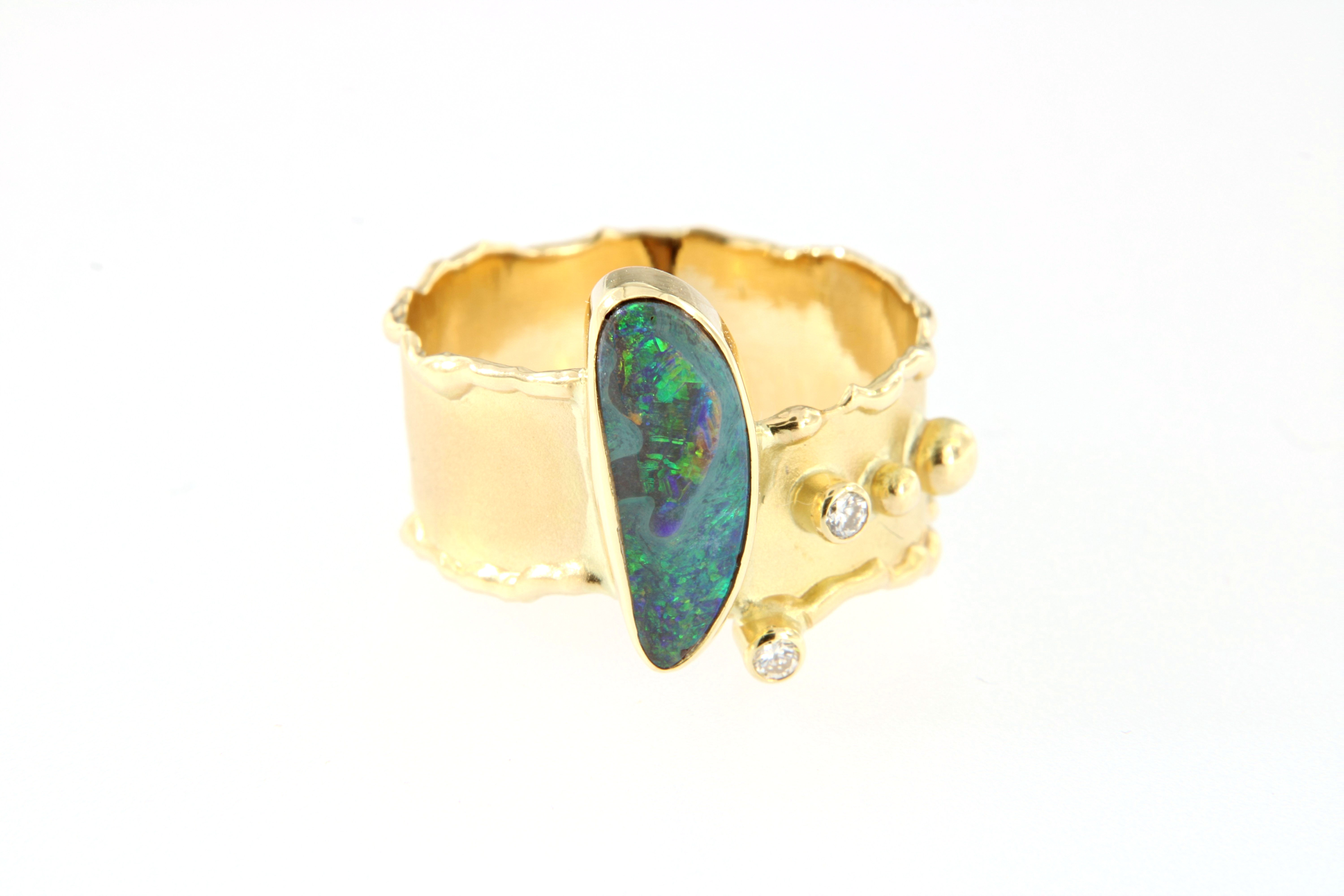 Boulderopal Ring mit Breitem Asymmetrischem Band
