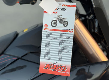 Kayo eC2i Electric Dirt Bike in Black hangtag.