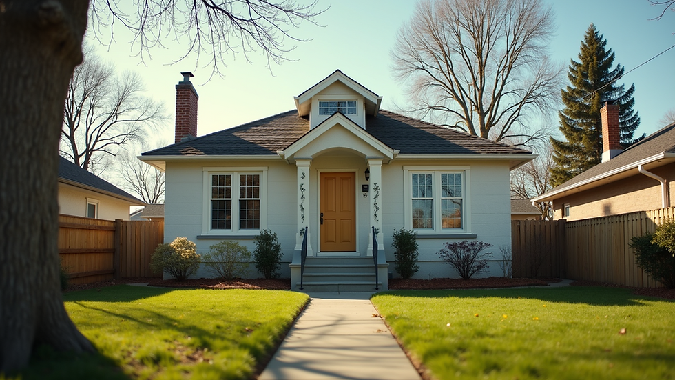 Eye-level view of a modest home in a suburban neighborhood