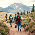 Life like Montana outdoors Background with pre-teens hiking on a dirt trail surrounded by 