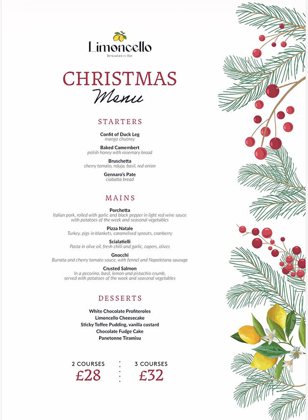 Limoncello Christmas Menu 2025