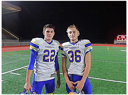 Ferndale QB Sequoyah Julius (22) and DB Jaden Brown (36). PHOTO: Tyler Anderson from WhatcomPreps.com