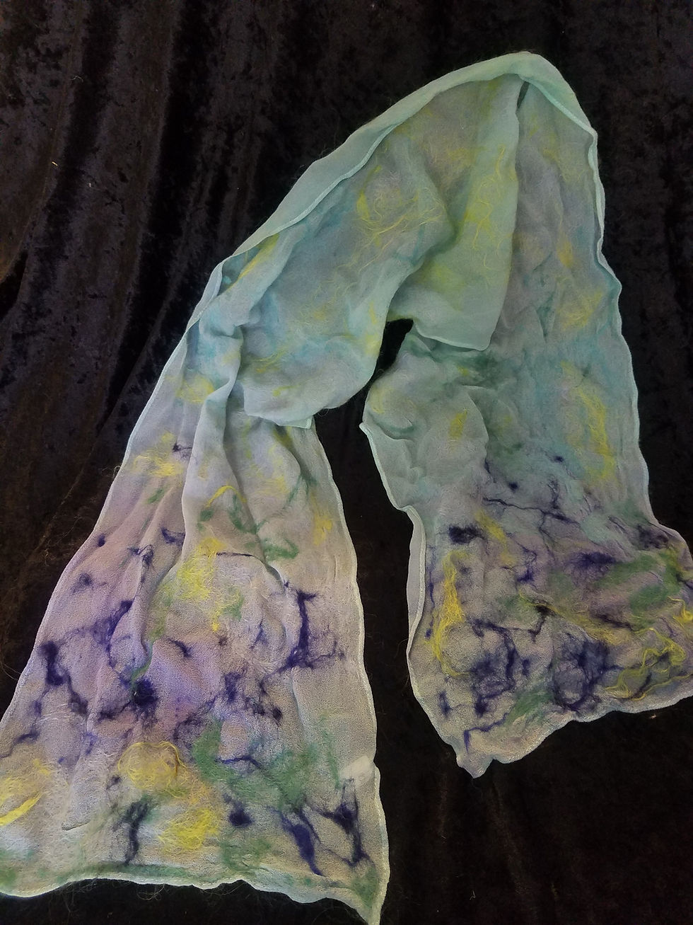 Thumbnail: 200 - Silk Chiffon Scarf with Green Blue Ombre