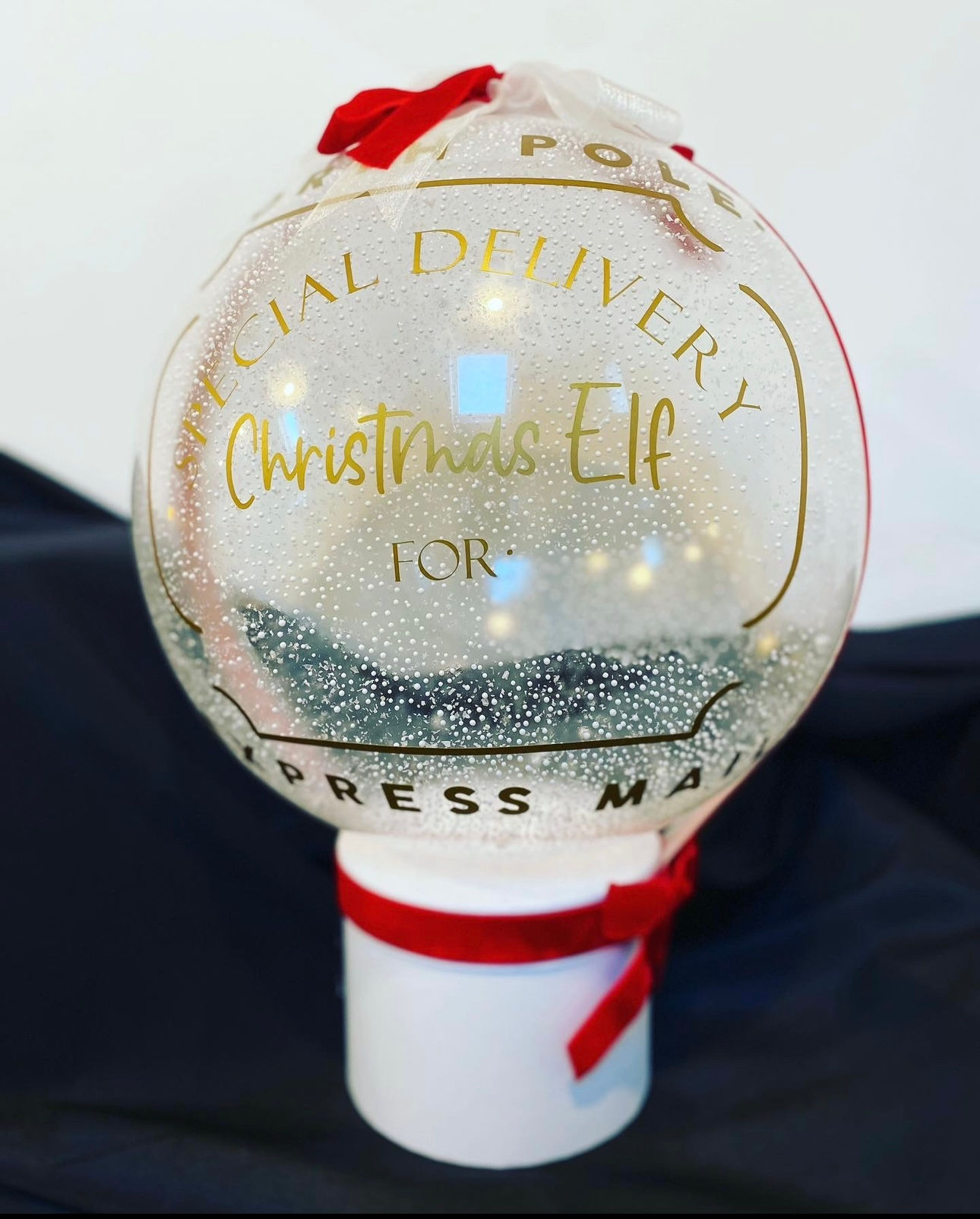 Elf Arrival Snow Globe personalised with child's name