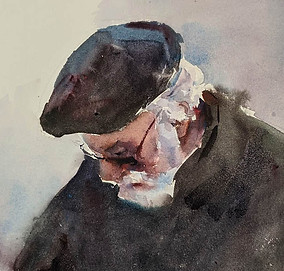 Watercolor portrait of man by NC artist JJ Jiang.