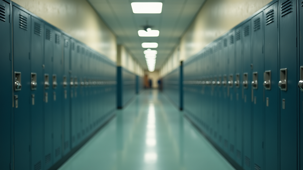 Eye-level view of a school hallway with lockers