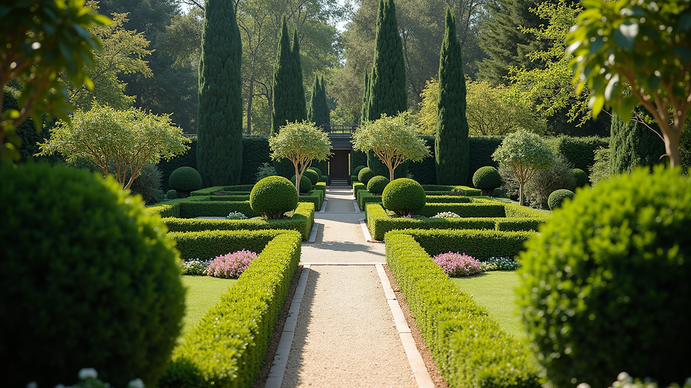 High angle view of a beautifully landscaped garden