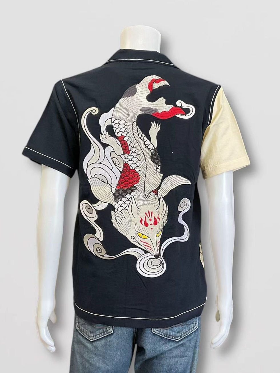 今昔KSH-21001 -26 こんじゃく『鯉に化ける狐』開衿シャツ