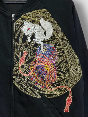 今昔　刺繍　コート 今昔 KJK-20029 こんじゃく『鞠つきこんぎつね』総刺繍