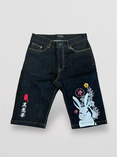 黒菟華 AL-758003 -24 KUROTOKA『陰黒菟華』ALL刺繡デニムショーツ