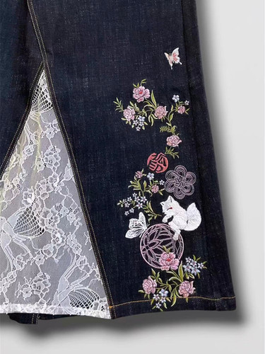 今昔 KJ-29287 #61 こんじゃく『春花秋月』 ALL刺繡 リメイクジーンズ