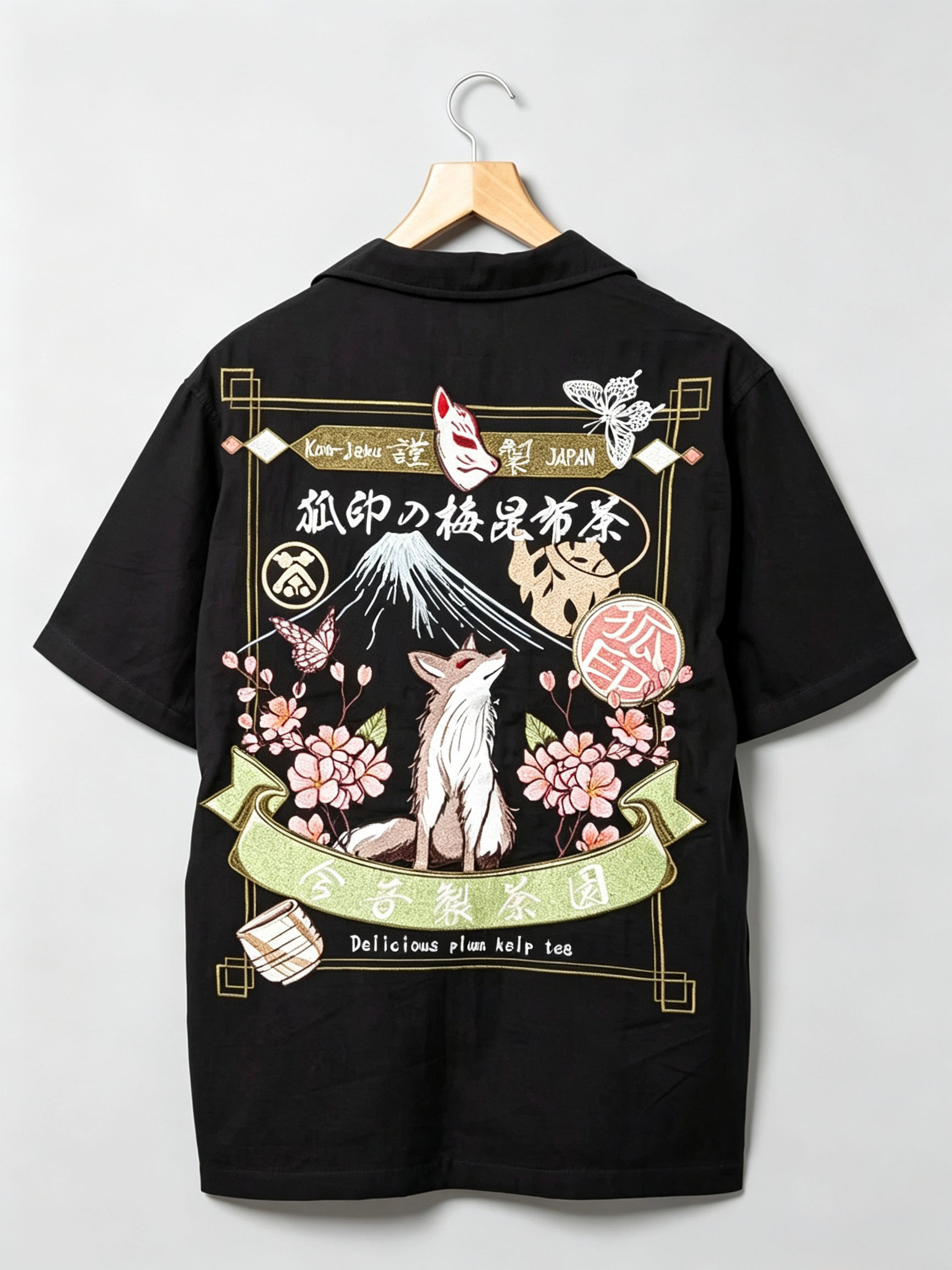 今昔 KJ-29273 (3)こんじゃく『狐印の梅昆布茶』オーバーサイズ シャツ