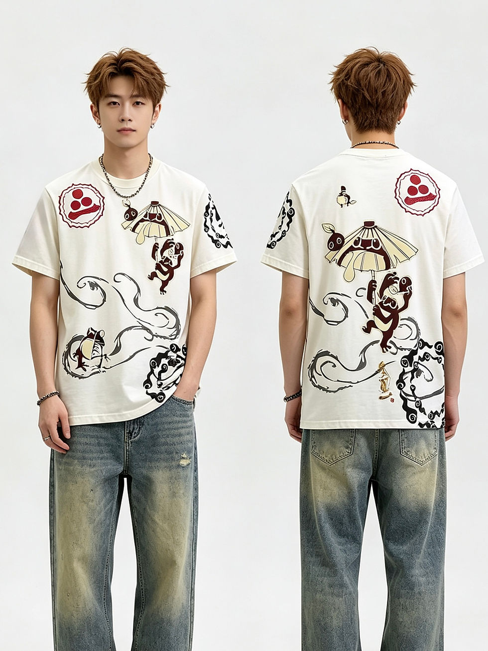 縮圖：参丸一 ST-50046 -5 サンマルイチ『破れ番傘蛙』半袖Tシャツ