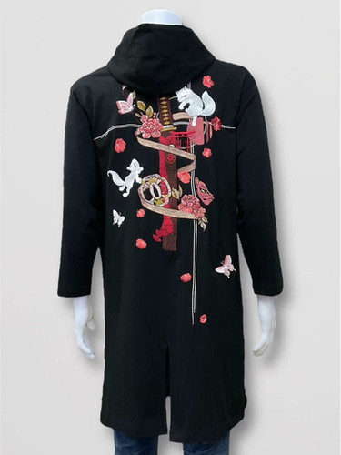 d.i.a. 薄手ロングパーカー 刺繍 黒菟華 AL-759054 -5 KUROTOKA『美しき宵闇』斜めZIPロング丈
