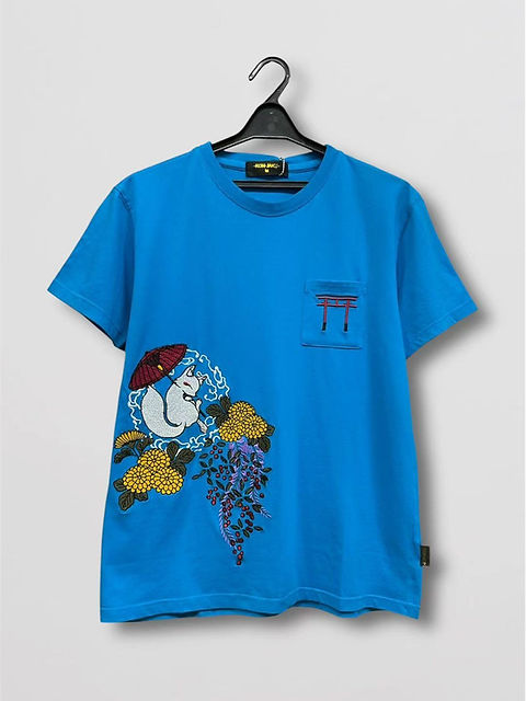 M062【新品未開封】星たぬきボーダーTシャツ 半袖 ネイビー×白 白猫 M062【新品未開封】星たぬきボーダーTシャツ 半袖 ネイビー×白 白猫