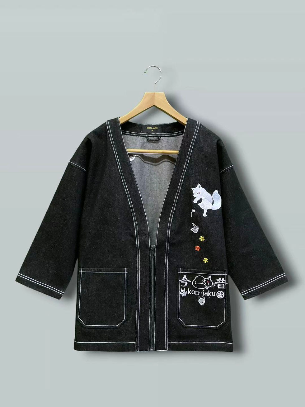 縮圖：〇今昔 KJ-29070 -39  こんじゃく『花吹雪を見上げる』ALL刺繡デニムの羽織り