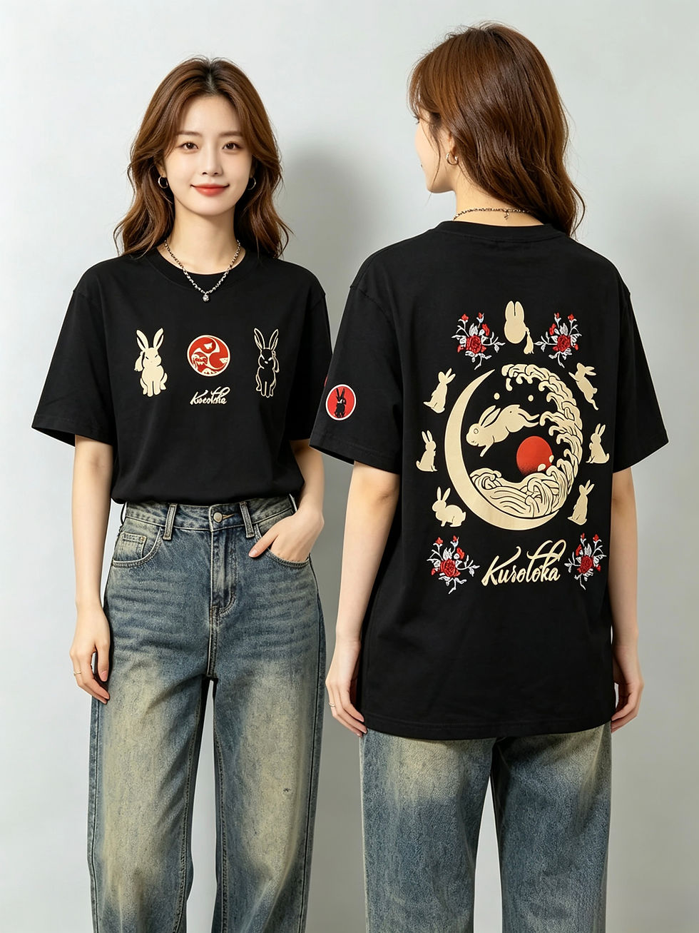 サムネイル： 黒菟華AL-758010 -87  kurotoka 『波黑兎華』半袖Ｔシャツ