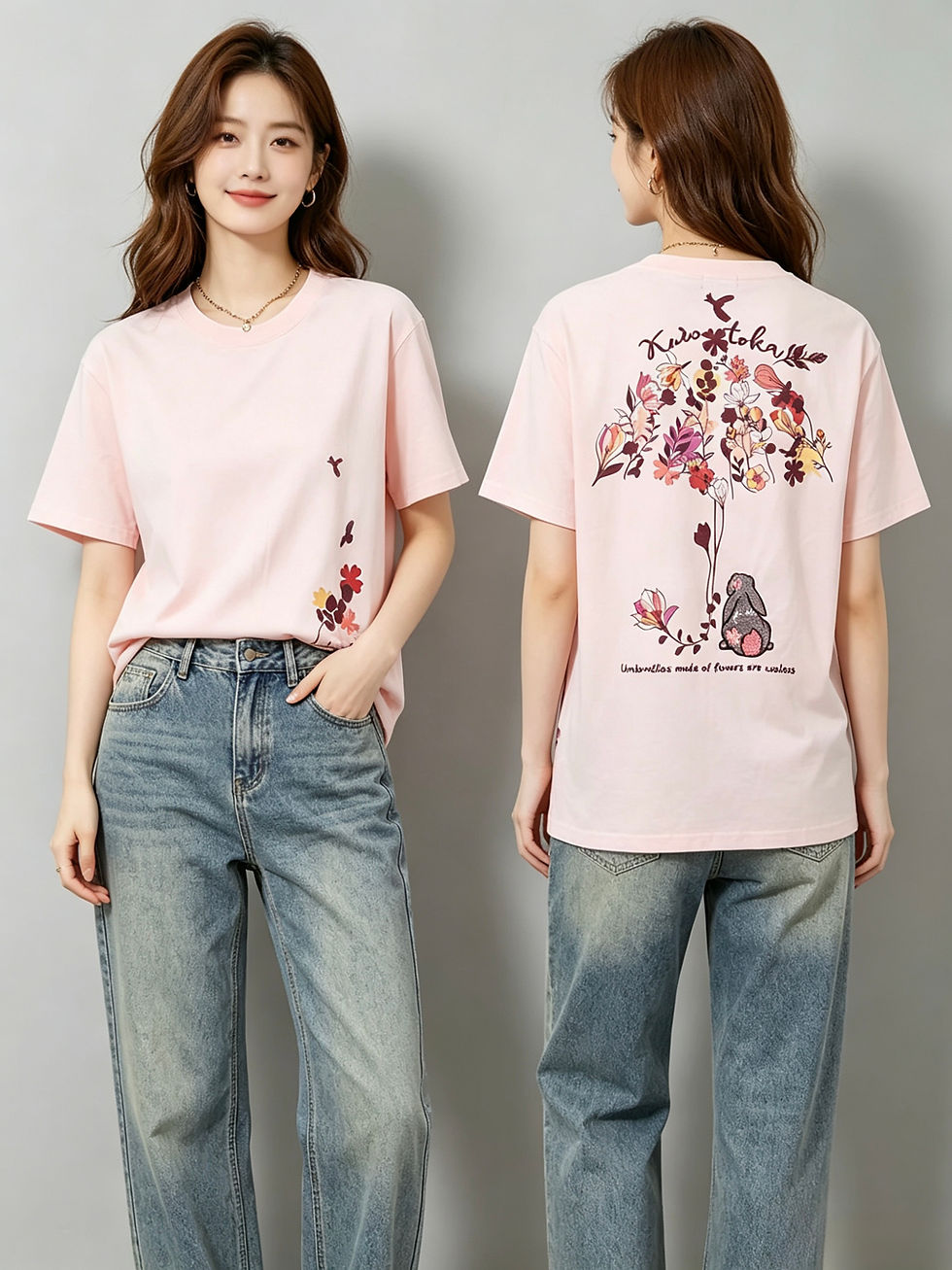Thumbnail: ○黒菟華 AL-759032 -7 kurotoka『花の傘は役に立たない』半袖Tシャツ