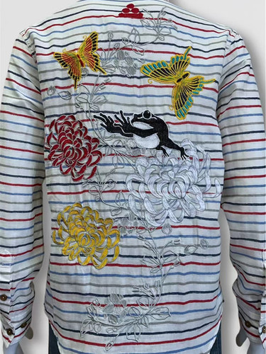 丸首長袖 抜染 メッセージPT 絞り染めTシャツ(サイン刺繍