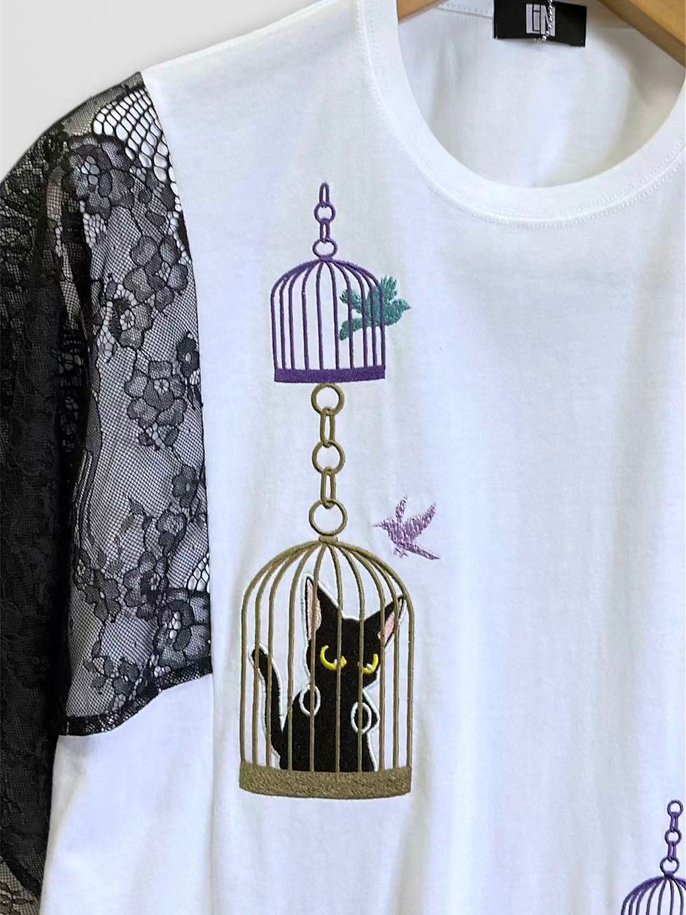 Thumbnail: LIN AL-75513（3）ラミアール『囚われのラミ』ALL刺繡 袖レース プルオーバー半袖Tシャツ