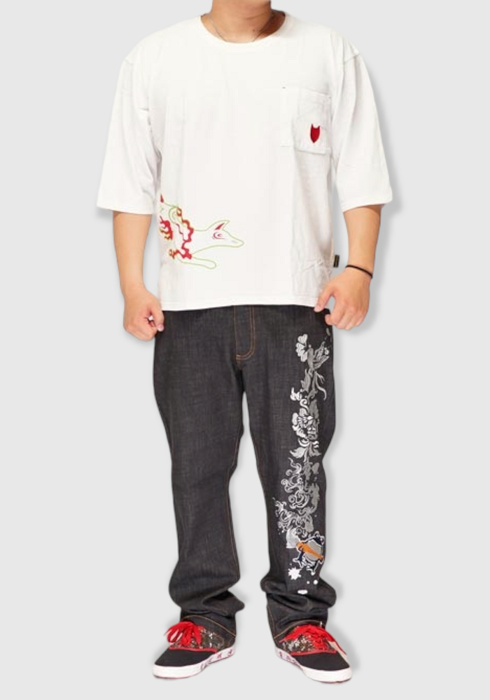縮圖：今昔 KJT-20016  -2  こんじゃく『狐』ゆったり半袖Tシャツ