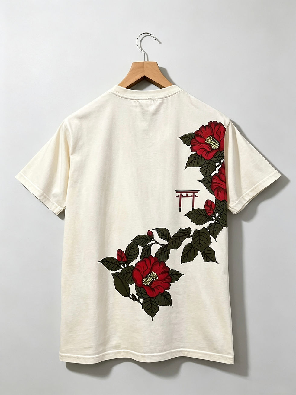 Thumbnail: 今昔 KJ-21012 -補 こんじゃく『こんぎつねとてふてふに椿を添えて』半袖Ｔシャツ