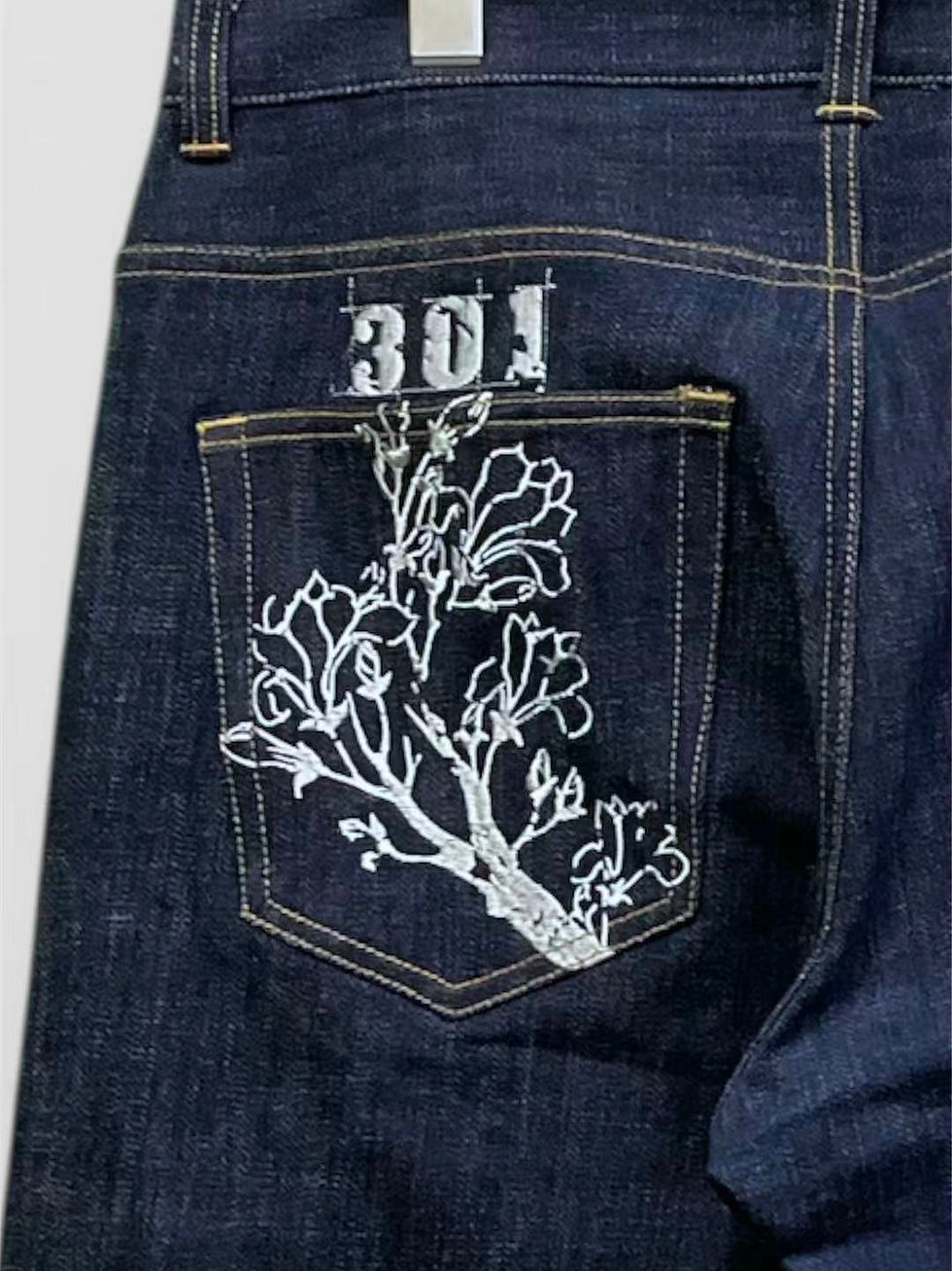 縮圖：参丸一 SPT-58016  #47 サンマルイチ『飛び込み蛙』ALL刺繍デニムパンツ ジーンズ