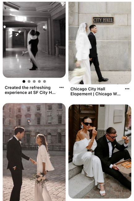 Bridal inspiration board with modern looks for city hall wedding
