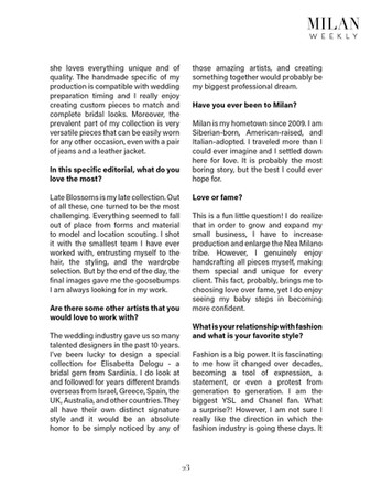 Interview for MILAN Weekly with Nea Milano di Anastasia Emelina italian brand of bridal accessories