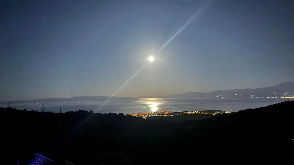 Panoramic Night View of Kvarner Bay from Grobnik Hills