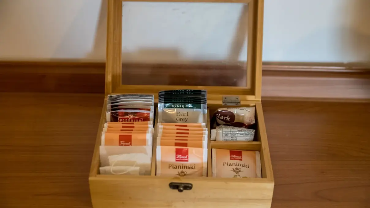Selection of complimentary teas and various types of coffee in Terra Magica Deluxe Apartment Grobnik