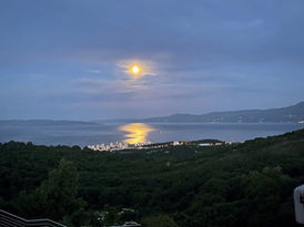 Night view of the sea and Kvarner Bay illuminated by the full moon from the Terra Magica Apartment and the Terra Magica room