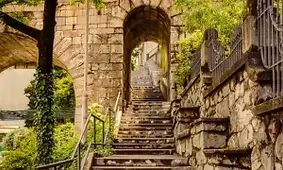 Historic Trsat Stairs leading to Trsat Castle in Rijeka