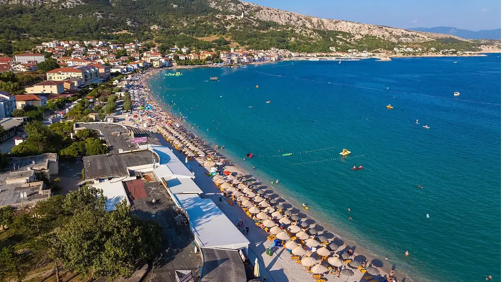 Baska beach and surrounding mountains on Krk Island