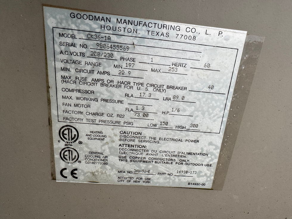 The mfr sticker gave me the make and model number. They allowed me to find the replacement fan blades and cover.
