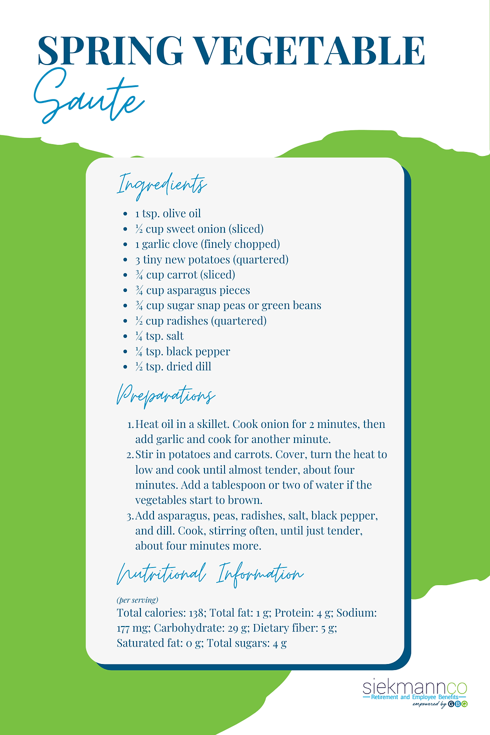 Spring Vegetable Saute Recipe | Mental Health | Siekmann Company