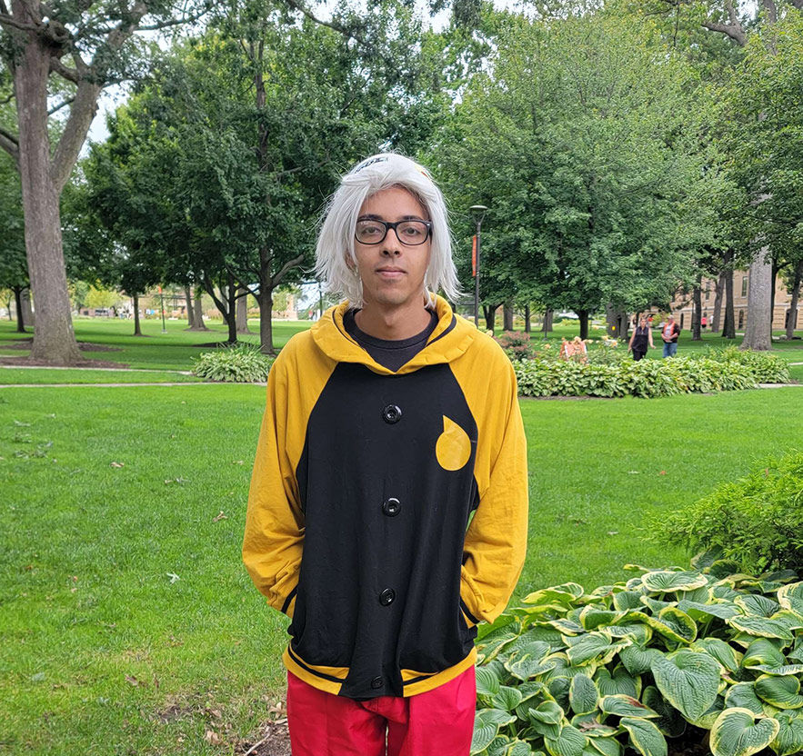 A person wearing a cosplay costume