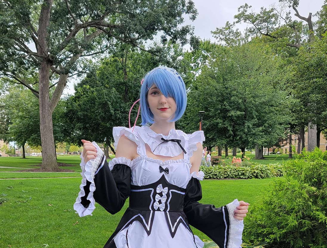 A person wearing a cosplay costume