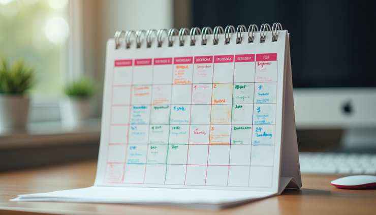 Eye-level view of a calendar with workout sessions pre-booked in bright colors