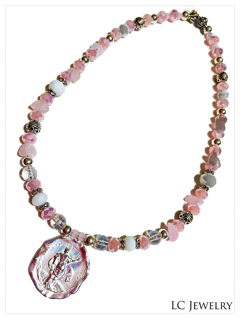 Silver and Pink Necklace-Pendant