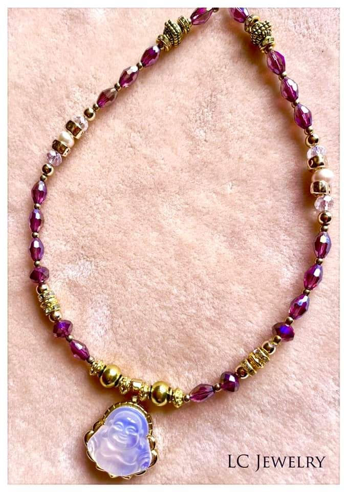 Lavender Crystal Necklace w/Buddha Pendant