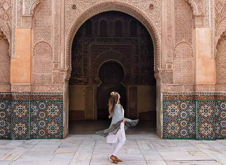 A tourist staring at a huge monument