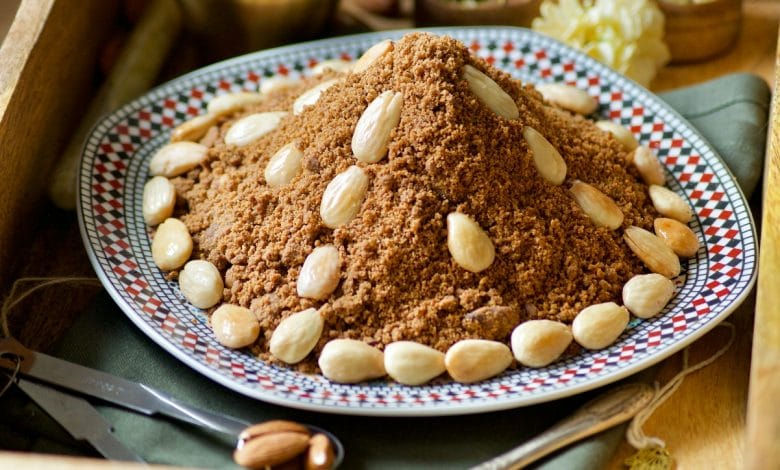 A bowl of Moroccan sellou, a traditional sweet dish