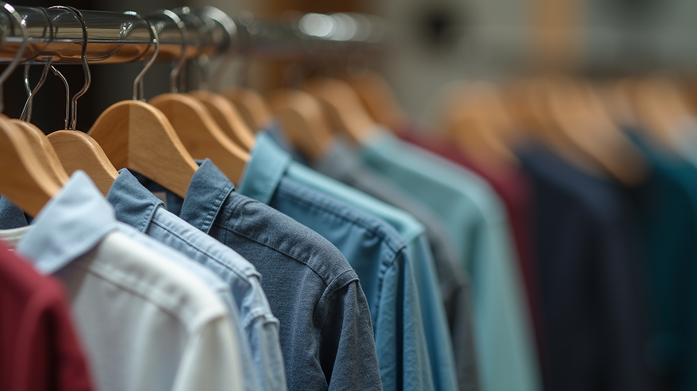 Close-up view of custom printed apparel on display