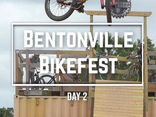 A photo of a bicyclist in the air with the words 'Bentonville Bikefest' in a recatangle below it. The words 'day 2' are below that.