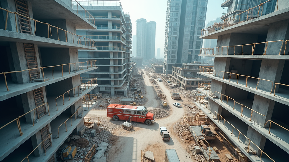 High angle view of a modern construction site with advanced materials
