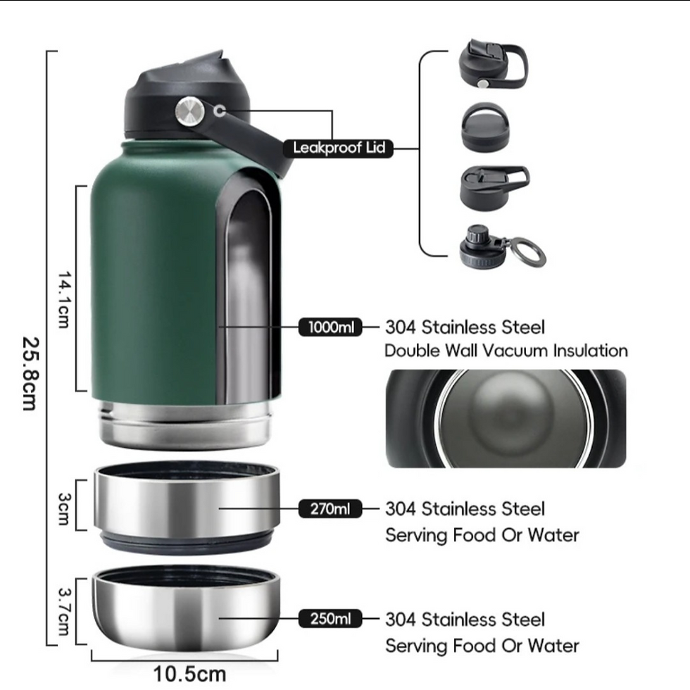 Miniaturbild: METCHA Hundewasserflasche 3in1 32oz Edelstahl BPA-frei Napf Futter Reise